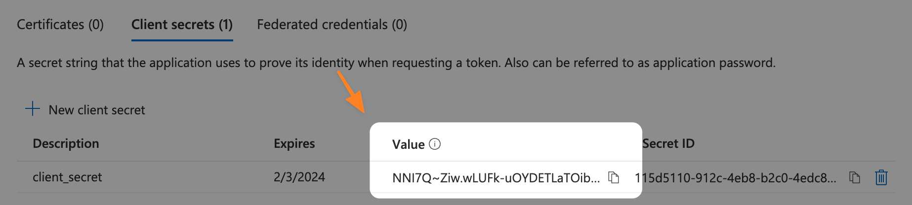 Copy the client secret